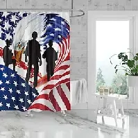 Bilde av 1 stk 180x180cm uavhengighetsdag amerikansk flagg bald eagle dusjforheng fargerik blomst familiehjem rød hvit blå vanntett klut hurtigtørkende polyester dekora