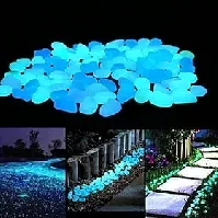 Bilde av 100 stk hagedekor lysende steiner gløder i mørke dekorative småstein rullesteiner utendørs akvariedekorasjoner