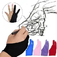 Bilde av 2 stk profesjonell kunstner som tegner bunnhindrende hanske med to fingre for lyspute for grafisk nettbrett (svartblålilla rosa)