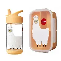 Bilde av 3 Sprouts - Water Bottle - (Peach Llama) + 3 Sprouts - Bento Box - (Peach Llama) - Baby og barn