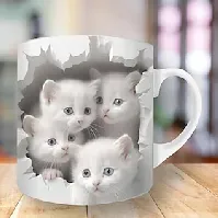 Bilde av 3d-print kattunger hull i en vegg krus, keramisk kaffe katt krus 3d nyhet katt krus katt elskere kaffe krus katt klubb kopp hvit keramisk krus gaver til menn k