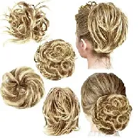 Bilde av 4 stk rotete hårboller rett hårstykke rufsete updo for kvinner hair extensions kort hestehale elastisk scrunchies krøllete hårtilbehør