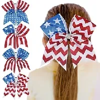 Bilde av 8 tommer patriotisk cheer hår sløyfer med elastisk amerikansk flagg glitter bånd cheer hår sløyfer 4. juli hår slips bånd uavhengighetsdagen hår tilbehør for t