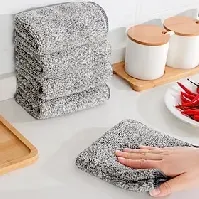 Bilde av 9 stk bambus kull oppvaskklut mikrofiber kjøkkenhåndkle fortykket absorberende non-stick olje tørke fille oppvaskklut til hjemmet