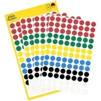 Bilde av Avery Zweckform - Fargekodeprikk - 0,8 cm diameter - svart, hvit, blå, gul, rød, grønn (en pakke 416) Papir & Emballasje - Markering - Etiketter og Teip