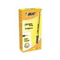 Bilde av BIC brite liner Grip - Markeringspenn - fluorescerende gul - vannbasert blekk - 1.6-3.4 mm - fin og bred (en pakke 12) Skriveredskaper - Overtrekksmarkør - Øvrige overstreksmarkører