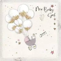 Bilde av Baby girl - kort m/Ballong (15 x 15cm) - Babyklær