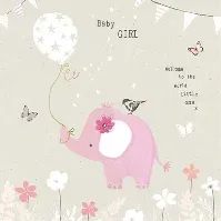 Bilde av Baby girl, velkommen til verden - kort m/elefant (15 x 15cm) - Babyklær