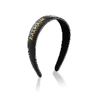 Bilde av Balmain Paris - Black Leather Headband with Gold Plated Logo - Skjønnhet