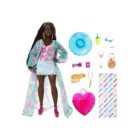 Bilde av Barbie-dukke Mattel Extra Fly Stranddukke på farten med strandklær + lue, tropisk kappe og stor bag HPB14 Andre leketøy merker - Barbie