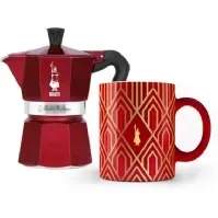 Bilde av Bialetti - Deco Glamour - Moka Express 3tz Rød + Krus Kjøkkenapparater - Kaffe - Stempelkanner