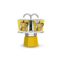 Bilde av Bialetti Mini Express Lichtenstein, Mokabryggare, Silver, Gul, Gjuten aluminium, 2 koppar, 90 ml, 1 styck Kjøkkenapparater - Kaffe - Stempelkanner