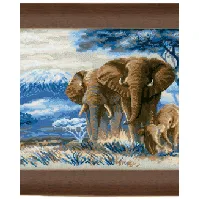 Bilde av Broderipakke Bilde Elefanter på savannen Strikking, pynt, garn og strikkeoppskrifter
