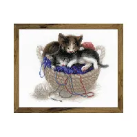 Bilde av Broderipakke Bilde Katter i kurv Strikking, pynt, garn og strikkeoppskrifter