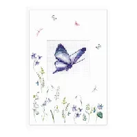 Bilde av Broderipakke Kort Blå sommerfugl Strikking, pynt, garn og strikkeoppskrifter