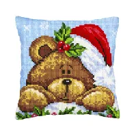 Bilde av Broderipakke Pute Julens teddybjørn Strikking, pynt, garn og strikkeoppskrifter