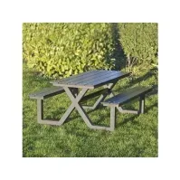 Bilde av Børne bord-/bænksæt HORTUS X-model sort plywood og antracit stel (801-090) _Grill, bål og terrasse_ - Terrasse - Bord-Benksett