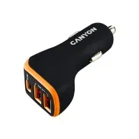 Bilde av Canyon C-08. - Bilstrømadapter - 18 watt - 2.4 A - 3 utgangskontakter (USB, USB-C) - svart, oransje Tele & GPS - Batteri & Ladere - Billader