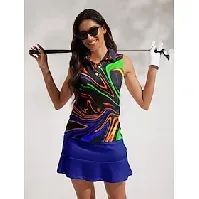 Bilde av Dame POLO T-skjorte Mørkeblå Ermeløs Topper Dame golfantrekk Klær Antrekk Bruk klær