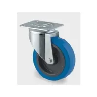 Bilde av Drejeligt hjul, elastik gummi, blå, Ø100 mm, 160 kg, rulleleje, med plade Byggehøjde: 128 mm. Drifts interiørdesign - Oppbevaringsmøbler - Vogner med hjul