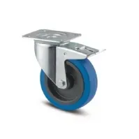 Bilde av Drejeligt hjul m/ bremse, blå elastisk gummi, Ø100 mm, 160 kg, rulleleje, med plade Byggehøjde: 128 interiørdesign - Oppbevaringsmøbler - Vogner med hjul