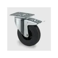 Bilde av Drejeligt hjul m/ bremse, sort massiv gummi, Ø160 mm, 135 kg, rulleleje, med plade Byggehøjde: 200 interiørdesign - Oppbevaringsmøbler - Vogner med hjul