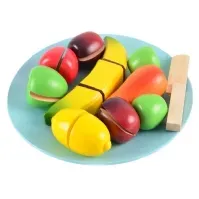 Bilde av Frugt i træ m. velcro på tallerken Leker - Rollespill - Leke kjøkken og mat