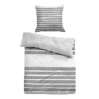 Bilde av Gråstripet sengetøy 140x200 cm - Myk bomullsateng - Gråt og hvitt sengesett - Vendbart design - Tom Tailor Sengetøy ,  Enkelt sengetøy , Enkelt sengetøy 140x200 cm
