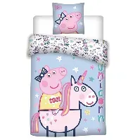 Bilde av Gurli gris sengetøy - 150x210 cm - Gurli gris og enhjørning - 2 i 1 design - 100% bomull Sengetøy ,  Enkelt sengetøy , Sengetøy 150x210 cm