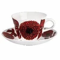 Bilde av Gustavsberg Rød Aster kaffekopp med skål, 15 cl Kopp med underkopp