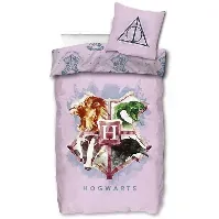 Bilde av Harry Potter sengetøy - 140x200 cm - Rosa Hogwarts skjold - 2 i 1 design - 100% bomull Sengetøy , Barnesengetøy , Barne sengetøy 140x200 cm