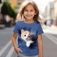 Bilde av Jente 3D Katt T-skjorte Skjorter Kortermet 3D-utskrift Sommer Aktiv Mote søt stil Polyester Barn 3-12 år Crew-hals utendørs Avslappet Daglig Normal