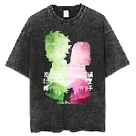Bilde av Kamado Nezuko Kamado Tanjiro Akaza T-skjorte Oversized Acid Washed T-skjorte Trykt mønster Graphic Til Par Herre Dame Voksne Syrevask Fritid / hverdag