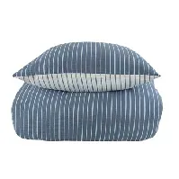 Bilde av Krepp sengetøy - 150x210 cm - Blå og hvit - Striper - 100% bomull Sengetøy ,  Enkelt sengetøy , Sengetøy 150x210 cm