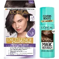 Bilde av L'Oréal Paris Excellence Excellence 5.11 Ultra Ash Light Brown + Magic Retouch Roots 3 Brown Hårpleie - Pakkedeals