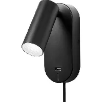 Bilde av Nielsen Light Ego vegglampe med USB uttak, 4,5W, LED, sort Lamper &amp; el > Lamper &amp; spotter