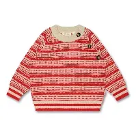 Bilde av Petit Piao O-Neck Light Nordic Knit Sweater Off White/Bright Red - Babyklær