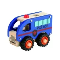 Bilde av Politibus i træ med gummihjul/ Wooden Police bus w. rubber wheels Leker - Radiostyrt - Biler og utrykningskjøretøy