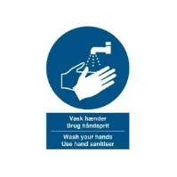 Bilde av Påbudskilt Vask hænder - Brug håndsprit dansk/engelsk selvklæbende vinyl A4 - P235PA4 Klær og beskyttelse - Sikkerhetsutsyr - Skilter & Sikekrhetsmerking