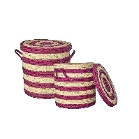 Bilde av Rice - Laundry Basket in Raffia Aubergine stripes - Hjemme og kjøkken