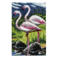 Bilde av Ryematte/veggteppe Flamingoer Strikking, pynt, garn og strikkeoppskrifter