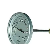 Bilde av SØRENSEN & KOFOED Rüger termometer type TCH. 0-120°. Ø80. 50MM føler. Klasse 1. Følerhus i rustfri AISI 304, bagudvendt føler. Excl føler lomme Diverse rørleggerarbeid