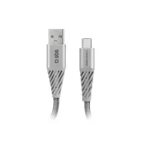 Bilde av SBS TECABLEUNRETCK, 1,5 m, USB A, USB C, Sølv PC tilbehør - Kabler og adaptere - Datakabler