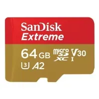 Bilde av SanDisk Extreme - Flashminnekort (microSDXC til SD-adapter inkludert) - 64 GB - A2 / Video Class V30 / UHS-I U3 / Class10 - microSDXC UHS-I Foto og video - Foto- og videotilbehør - Minnekort