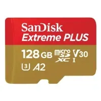 Bilde av SanDisk Extreme PLUS - Flashminnekort (microSDXC til SD-adapter inkludert) - 128 GB - A2 / Video Class V30 / UHS-I U3 / Class10 - microSDXC UHS-I Foto og video - Foto- og videotilbehør - Minnekort