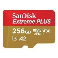 Bilde av SanDisk Extreme PLUS - Flashminnekort (microSDXC til SD-adapter inkludert) - 256 GB - A2 / Video Class V30 / UHS-I U3 / Class10 - microSDXC UHS-I Foto og video - Foto- og videotilbehør - Minnekort
