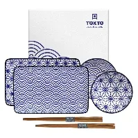Bilde av Tokyo Design Studio Nippon Blue sushisett 6 deler, stjerner/bølger Tallerkensett