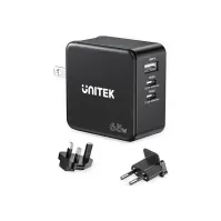 Bilde av Unitek - Strømadapter - GaN - 65 Wh - 3.25 A - PD, Quick Charge 3.0 - 2 utgangskontakter (USB, 2 x USB-C) - svart Tele & GPS - Batteri & Ladere - Ladere