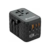 Bilde av Verbatim UTA-05 - Strømadapter - GaN III, universal - 65 watt - 5 A - Apple Fast Charge, Fast Charge, PD 3.0, QC 3.0, QC 4+, Super Charge, BC 1.2, PD/PPS - 4 utgangskontakter (2 x USB, 2 x USB-C) - svart Tele & GPS - Batteri & Ladere - Ladere