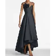 Bilde av a-line brudekjoler elegant svart kjole plus size bryllup gjestebryllupsfest asymmetrisk ermeløs juvelhals sateng med skulderblomst 2023